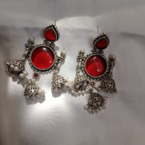 Aabha Brass Jhumki Red