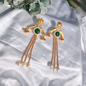Mayur motifs Brass Earrings Green
