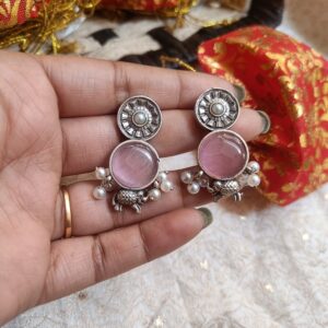 Monalisa Gajmoti Brass Earrings Pink