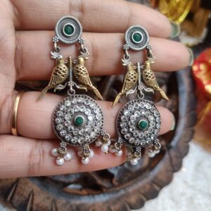 Parrot motif Dual tone Brass Earrings