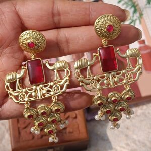 Camel caravan Brass Chandbali Red