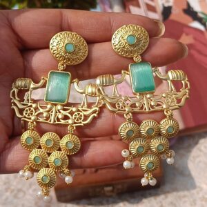 Camel caravan Brass Chandbali Mint Green