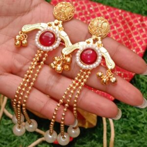 Mayur motifs Brass Earrings Red