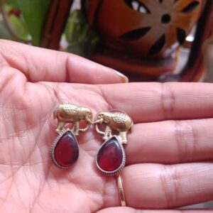 Dual Tone Elephant brass Earrings Red
