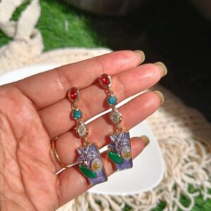 Floral Gem drop earrings purple
