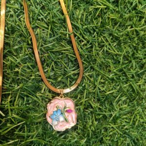 Enamel Pink Floral Pendant Necklace