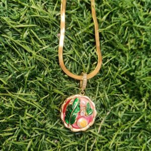 Enamel Pink Leaf Pendant Necklace