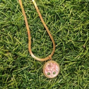 Enamel Pink Lotus Pendant Necklace