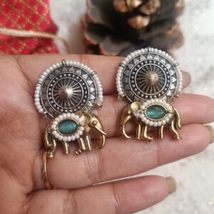 Royal Elephant studs Dual tone Sea green