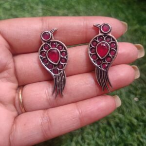 Bird brass earrings Ruby Pink