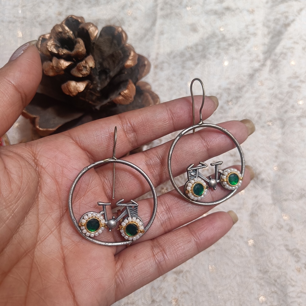Cycle Charm Earrings Green