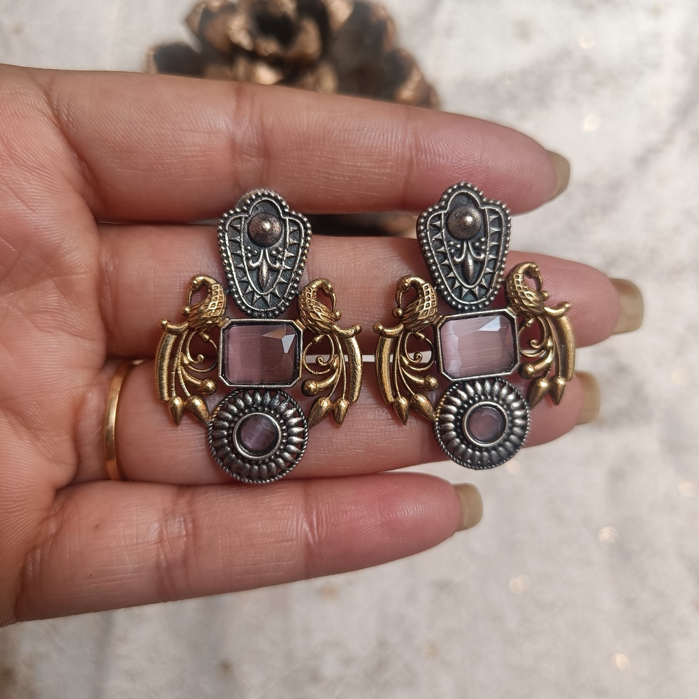 Morbagh Dual tone brass earrings Pink