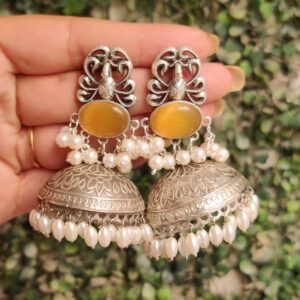 Amber  brass Jhumka Yellow