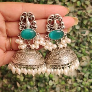 Amber brass Jhumka Sky blue