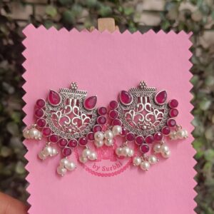 Ruhi brass earrings Ruby pink