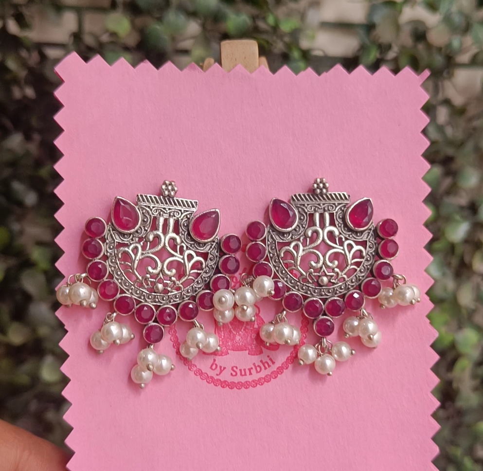 Ruhi brass earrings Ruby pink