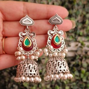 Vrinda silver brass jhumka Maroon