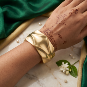Anti-Tarnish Bold Geometric Folded Gold-Tone Statement Bangle