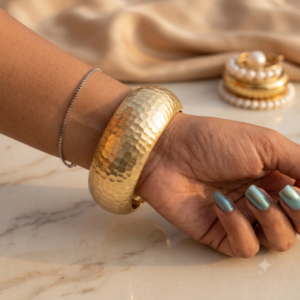 Anti-Tarnish Hammered Gold-Tone Statement Bangle