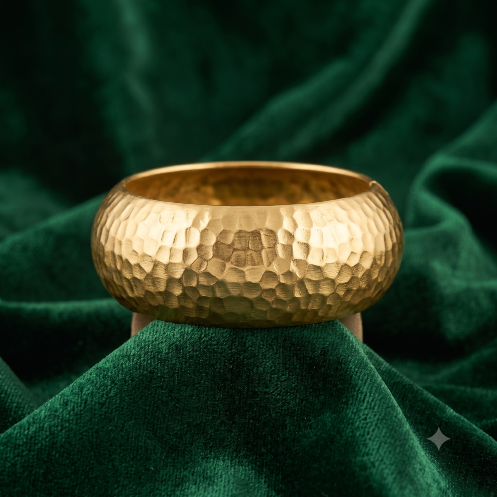 Anti-Tarnish Hammered Gold-Tone Statement Bangle - Image 2
