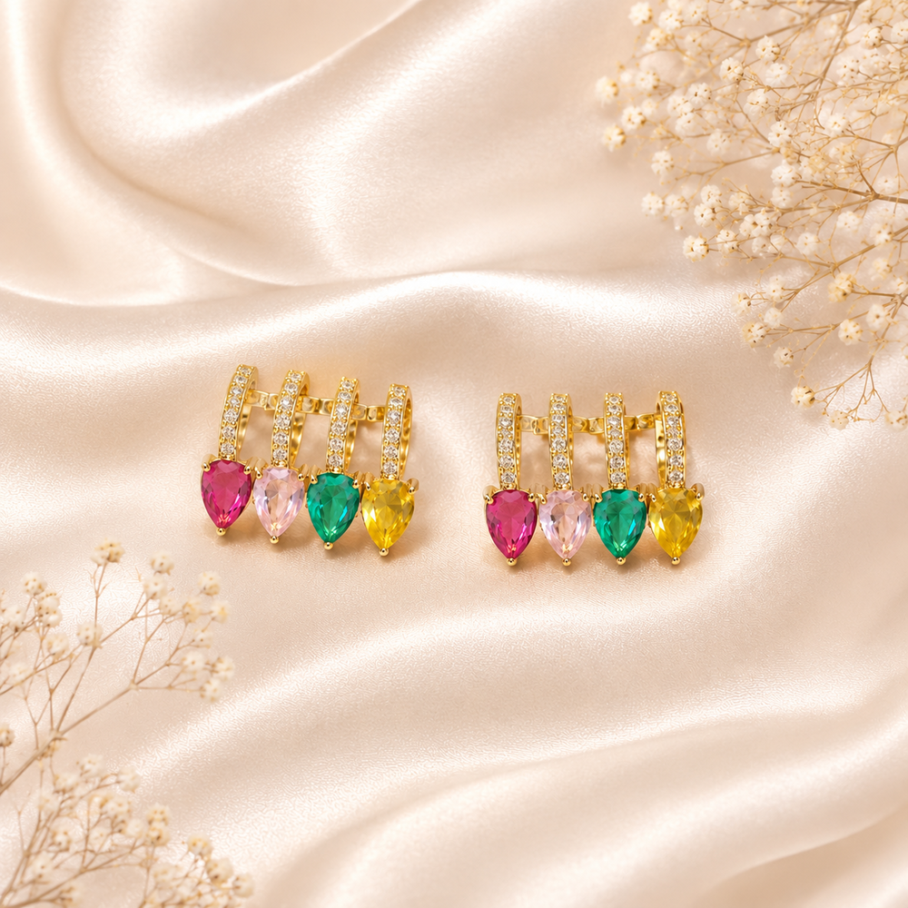 Multi colour Anti Tarnish earrings with American diamond