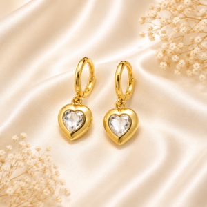 Golden heart crystal anti tarnish earrings