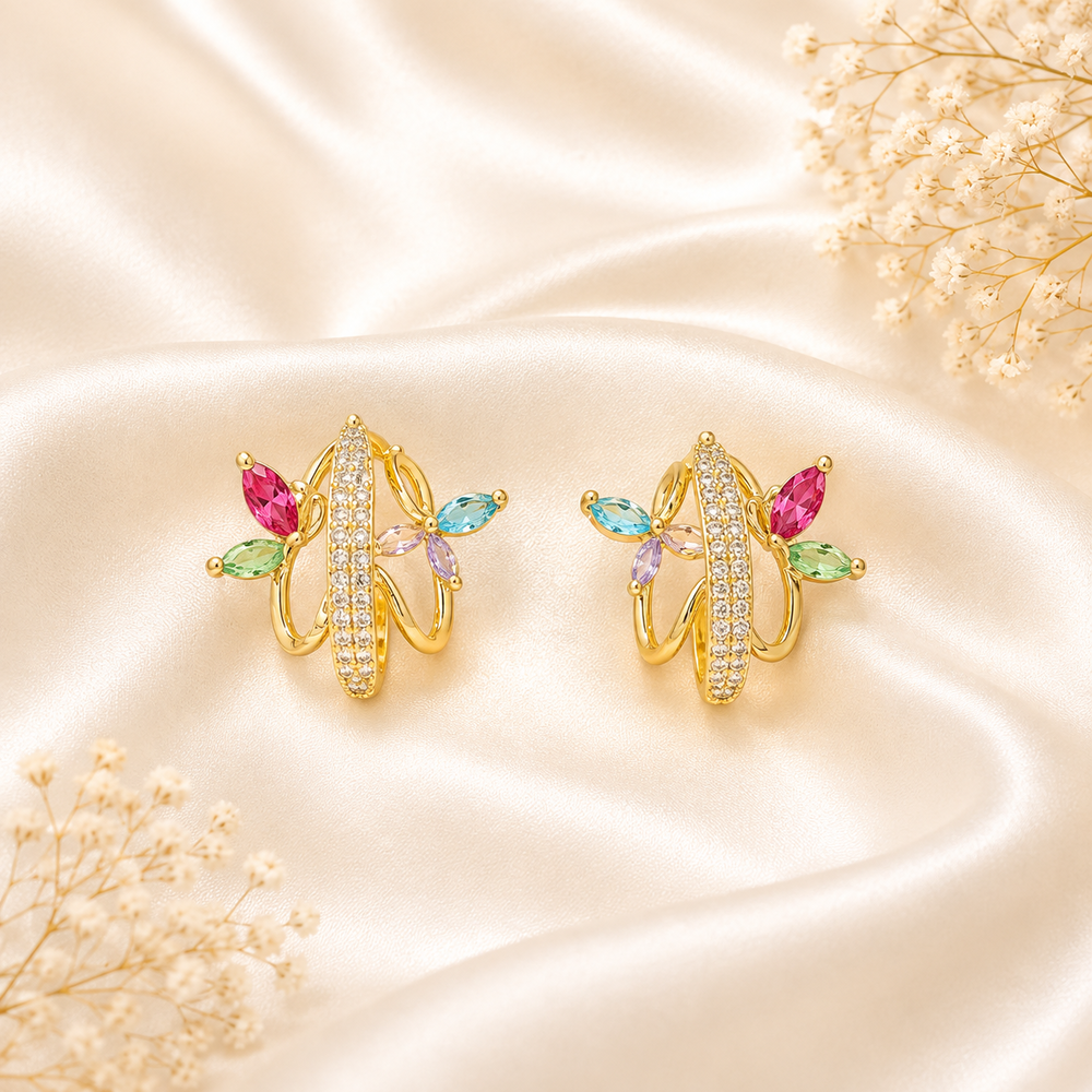 Multi colour Anti Tarnish earrings with American diamond