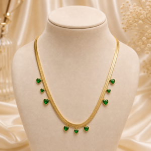 Anti tranish Necklace with Emerald Green Teardrops