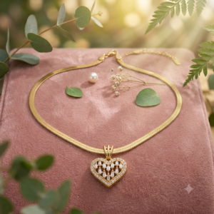 Anti-Tarnish Gold Heart Pendant Necklace with AD stone