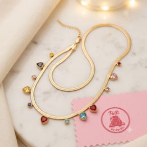 Anti-Tarnish Multi-Color Heart and Crystal Snake Chain Necklace
