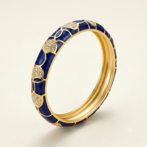 Blue Enamel and Gold Anti-Tarnish Kada Bracelet