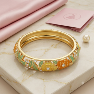 Enamel and Gold Anti-Tarnish Kada Bracelet