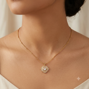 Anti-Tarnish Pendant Necklace with AD stone