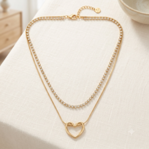 Anti-Tarnish Double chain Pendant Necklace