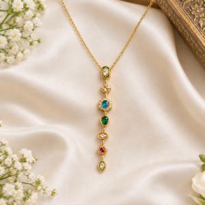 Multi colour stones Pendant Anti-Tarnish Neck chain