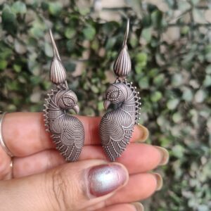 Peacock motifs Silver brass bugadi earrings