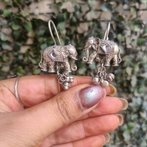 Elephant  motifs Silver brass bugadi earrings