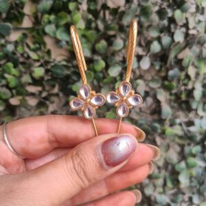 White kundan golden bugadi earrings