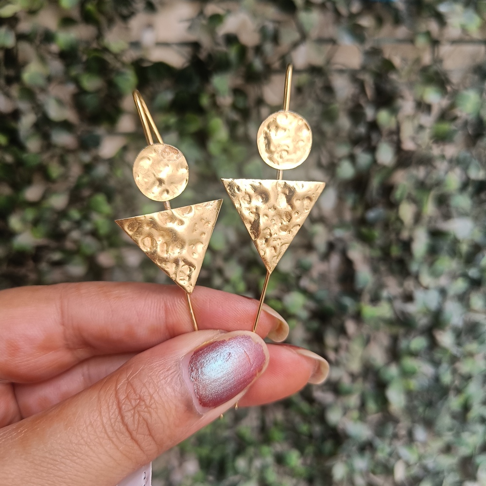 Geometric golden brass bugadi earrings