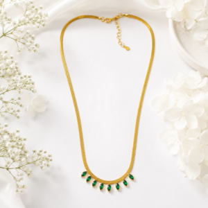 Anti tarnish Necklace with Emerald Green Teardrops